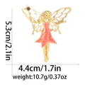 Broche de hada mariposa dorada con alas de esmalte rojo y rosa y medidas de talla - Hada con Vestido Degradado (Tono Dorado)