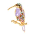 Golden hummingbird brooch with purple enamel and multi-colored rhinestones decoration - Gold Purple Enamel Hummingbird