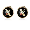 Men's shirt cufflinks featuring gold letter X with floral accents on black base - Letter X Style