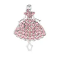 Silver-tone dancing girl brooch featuring pink rhinestones and ballet dancer motif - Pink Dancer (Silver Base)