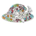 Sparkling silver straw hat brooch adorned with colorful crystals and floral accents - Multicolor Hat (Silver Base)