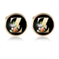 Men's initial Z cufflinks with vintage floral patterns and gold-tone finish - Letter Z Style