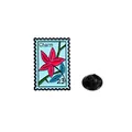 Floral stamp enamel pin in light blue with pink flower design and black rubber clasp - Light Blue Flower Style (Charm 23)