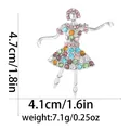 Silver ballerina dancer brooch with colorful rhinestones measuring 4.7cm by 4.1cm - Multicolor Dancer (Silver Base)