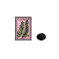 Pink stamp enamel pin with green leaves and black rubber clutch for clothes - Pink Leaf Style (Cute Meet 25)