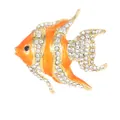 Elegant gold tropical fish brooch with orange enamel and sparkling white rhinestones - Discus Fish Style (C2746-36)