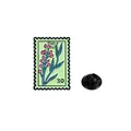 Green stamp enamel pin with pink flower design and butterfly clasp backing set - Light Green Flower Cluster Style (Make out 30)
