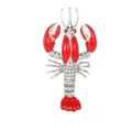 Spilla a forma di aragosta rossa con base in metallo argento e strass bianchi intarsiati - Stile Aragosta Argentato (C2746-43)