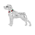 Broche chiot argentée exquise avec un collier en strass colorés sur un fond blanc pur - Chien avec Collier Argenté (C2731-11-SI) / Argent