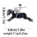 Black enamel equestrian horse brooch with silver metal plating and crystal accents - Black Knight Style (C2746-7)