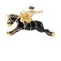 Vintage equestrian brooch with black enamel horse and sparkling rhinestone rider details - Black Jumping Horse Style (C2746-8)