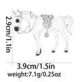 White enamel horse brooch with sparkling rhinestones and precise size measurements - White Simple Horse Silver Edge Style (C2746-9)