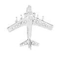 Silver airplane brooch with sparkling crystals and Happiness engraving for women - Silver Civil Aircraft Style-HAPPINESS (C2745-3) / Silver