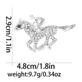 Silver horse brooch with crystals showing dimensions 4.8cm width and 2.9cm height - Full Rhinestone Racing Horse Silver Style (C2746-11)