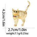Golden cat brooch with rhinestone collar, size 4.2cm by 2.7cm and weight 7.1g - Gold Standing Cat (C2731-10-GO)