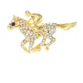 Golden horse brooch with white rhinestones and rider design for elegant clothing decor - Full Rhinestone Racing Horse Gold Style (C2746-12)