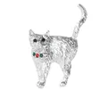 Silver alloy double cat brooch with colorful rhinestones for coats and jackets - Silver Standing Cat (C2731-10-SI)