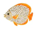 Golden fish brooch with white rhinestones and orange enamel finish details - Gold Discus Fish Style (C2746-38)