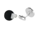 Silver cufflinks with black onyx stones and textured borders on a white background - Silver Style (B1586)