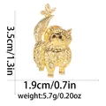 Golden cat brooch with butterfly accent and black eyes showing dimensions and weight - Gold Cat with Butterfly (C2731-15-GO)