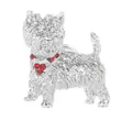 Broche chien argentée avec détails de fourrure et pendentif coeur en pierre rouge - Style Westie Argenté (C2731-12-SI)
