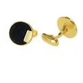 Polished gold round cufflinks with black onyx stone inlay and vertical stripe detail - Gold Style (B1298-6)