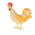 Golden rooster brooch with orange enamel feathers and sparkling rhinestones - Gold Rooster Style (C2746-28)
