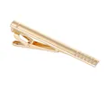 Sleek gold-plated tie clip for men with a polished finish and non-slip textured grip - Gold Grid Engraved (T1079-GO)
