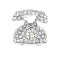 Vintage rotary phone brooch featuring silver alloy and shimmering colorful rhinestones - Silver Vintage Telephone (C2748-1)