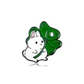 Mignonne épingle en émail lapin blanc tenant une feuille de monstera créative - Style Lapin avec Feuille de Monstera Verte (C2638-2)