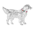 Broche émaillée Golden Retriever en argent avec collier en strass multicolores - C2731-14-si