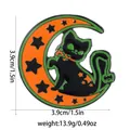 Halloween black cat and crescent moon enamel brooch with dimensions 3.9cm by 3.9cm - Black Cat Moon Style (C2809)