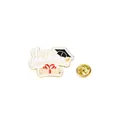 Golden enamel graduation pin with black cap, red ribbon scroll and happy graduation text - Happy Graduation Scroll Style (C2641-3)