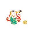 Cartoon white cat enamel pin in Dunhuang flying apsaras style with golden butterfly clutch - Cat Playing Pipa