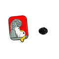 Broche esmaltado de gato y león chino con cierre de goma negra en la parte trasera - Gato con León de Piedra (C2648-2)