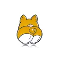 Spilla smaltata a forma di culetto di corgi con dettagli arancioni e motivo a cuore - Stile Corgi (C2660-3)