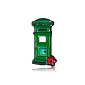 British vintage green mailbox enamel brooch pin with a red floral detail for clothing - Vintage Post Box Style (C2640-3)