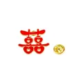 Traditional red Xi character brooch with heart elements and gold metallic finish - Red Heart Xi Style (C2672-1)