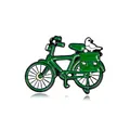 Retro green bicycle enamel pin with a small white bird and messenger bag detail - Bicycle Style (C2640-5)