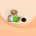 Épingle en émail mignonne d'un chien scientifique portant des lunettes et une blouse - Style Chiot Scientifique Avec Livre (C2677-4)