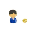 Cartoon boy enamel pin in blue suit and red bow tie with golden butterfly clutch back - Blue Suit Groom Style (C2672-4)