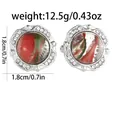 Détail montrant les dimensions de boutons de manchette ronds argentés de 1,8 cm avec cristaux - Style Spirale Rouge-Vert