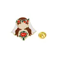 Cartoon enamel bridal brooch with floral crown and gold butterfly clutch backing - Wedding Dress Bride Style (C2672-5)