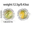 Boutons de manchette ronds argentés avec strass et incrustation de marbre vert, 1,8cm - Style Jaune-Vert