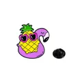 Pin's émaillé ananas avec bouée flamant rose, lunettes de soleil en cœur et fermoir noir - Style Lunettes Coeur Roses et Bouée Flamant Rose(C2674-1)