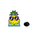 Broche en émail ananas mignon avec lunettes de soleil violettes et feuilles vertes sur blanc - Style Lunettes Coeur et Serviette Rayée(C2674-3)