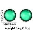 Detail showing 1.6cm green round gemstone cufflinks with silver metal base and 12g weight - Green (B1521-GR)