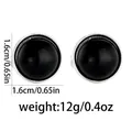 Minimalist round cufflinks with black gemstone inlay in silver setting, 1.6cm diameter - Black (B1521-BL)