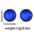 Detailed view of 1.6cm round silver cufflinks with deep blue gemstone inlay and size data - Blue (B1521-BLU)
