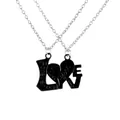 Couples jigsaw puzzle necklace set in black alloy with LOVE and heart engraving - Black Heart Puzzle Style (A3311-2)